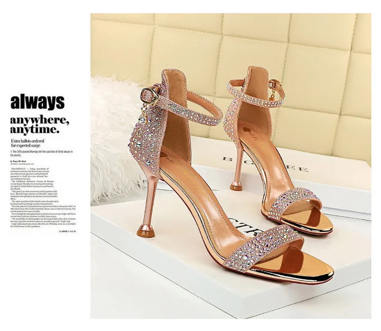 BIGTREE Shoes Rhinestone High Heels Women Pumps Sexy Kitten Heels Party Shoes Open Toe Women Sandals Heel Stiletto Wedding Shoes