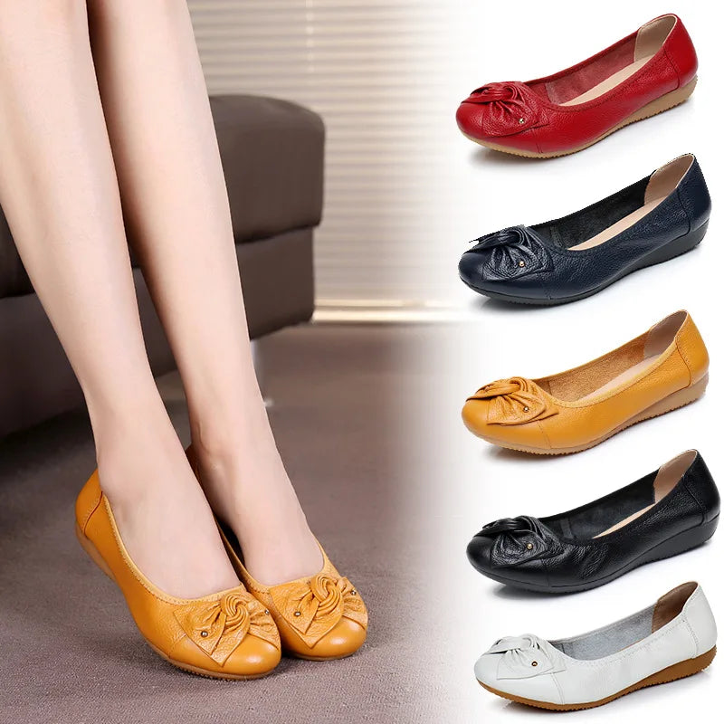 WOIZGIC Women's Female Ladies Mother Woman Flats Shoes Loafers Genuine Leather Slip On Summer Round Toe Size 35-43 ZBM-1108