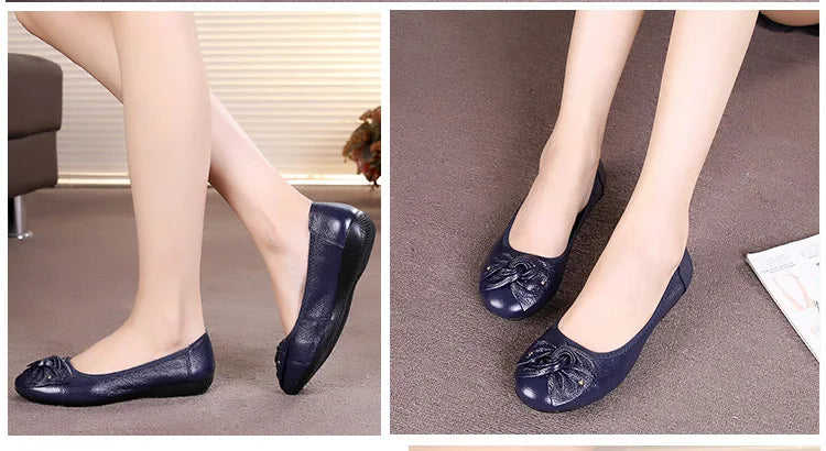WOIZGIC Women's Female Ladies Mother Woman Flats Shoes Loafers Genuine Leather Slip On Summer Round Toe Size 35-43 ZBM-1108