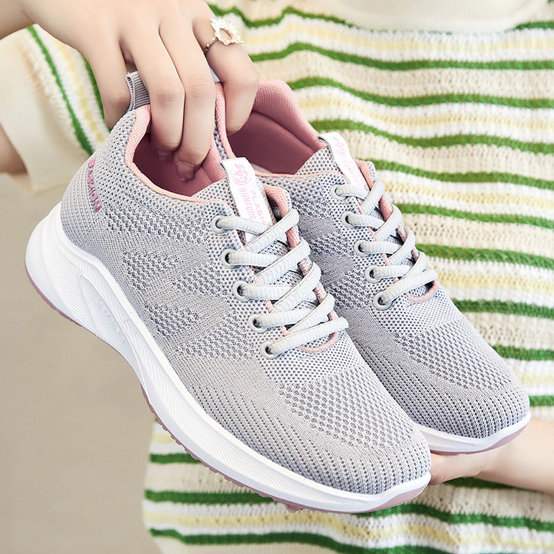 Breathable Fly Woven Mesh Running Shoes Women's Flat Soft Sole Sneakers