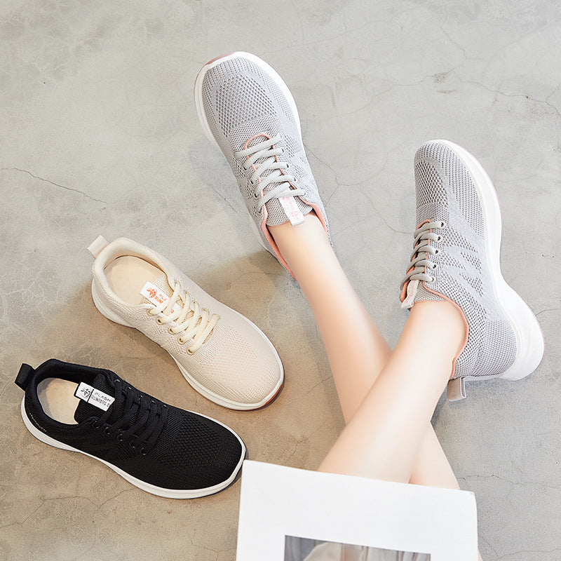 Breathable Fly Woven Mesh Running Shoes Women's Flat Soft Sole Sneakers