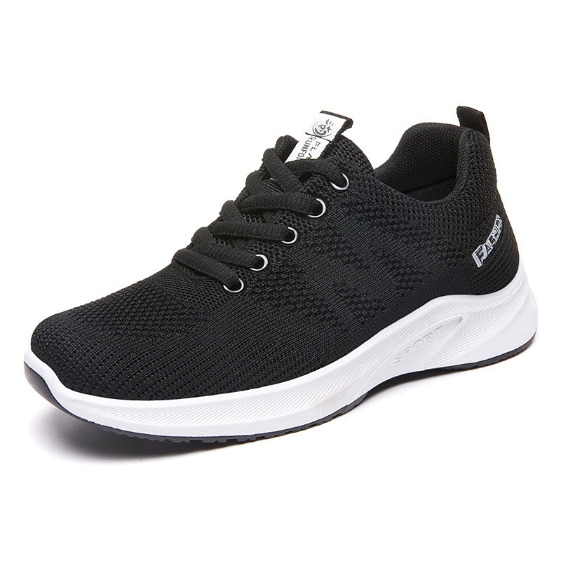 Breathable Fly Woven Mesh Running Shoes Women's Flat Soft Sole Sneakers