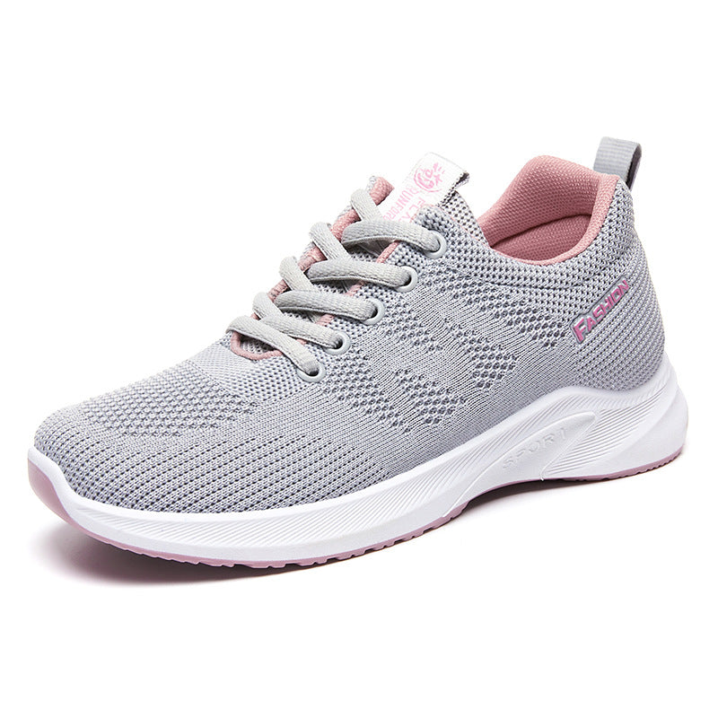 Breathable Fly Woven Mesh Running Shoes Women's Flat Soft Sole Sneakers