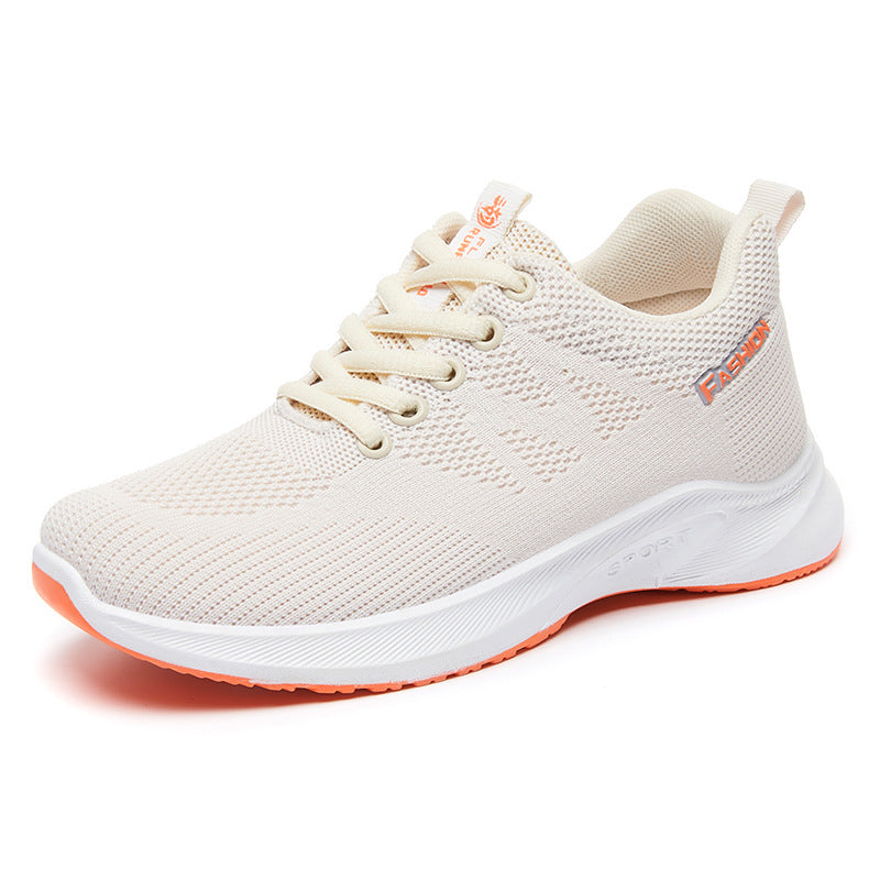 Breathable Fly Woven Mesh Running Shoes Women's Flat Soft Sole Sneakers