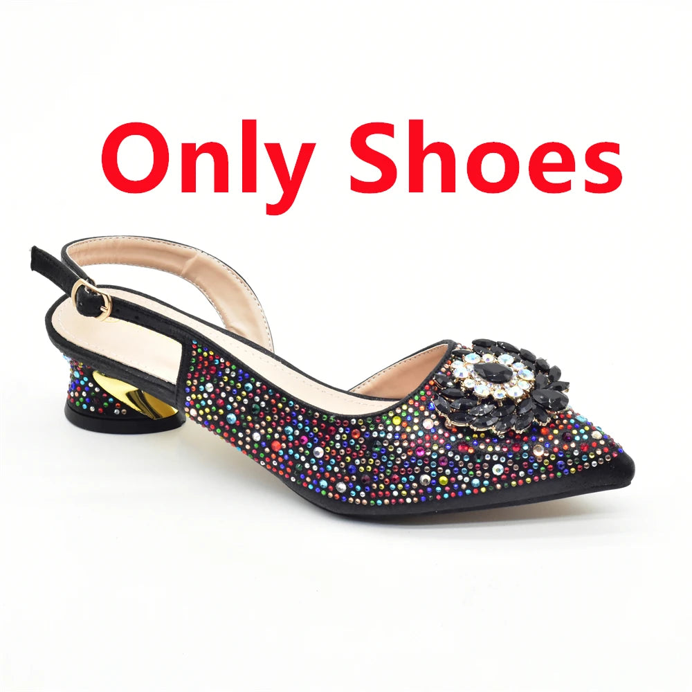 New Italian Shoe and Bag 2024 High Quality Luxury Full Diamond Italian Shoes and Bags Matching Set Decorated with Rhinestone