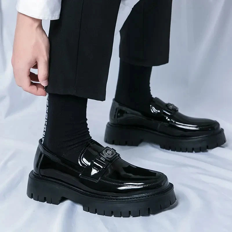 Dress Shoes Men Black PU Thick Sole Wear-resistant Casual Business Loafers European Social Shoes Size 38-45 Men Shoes