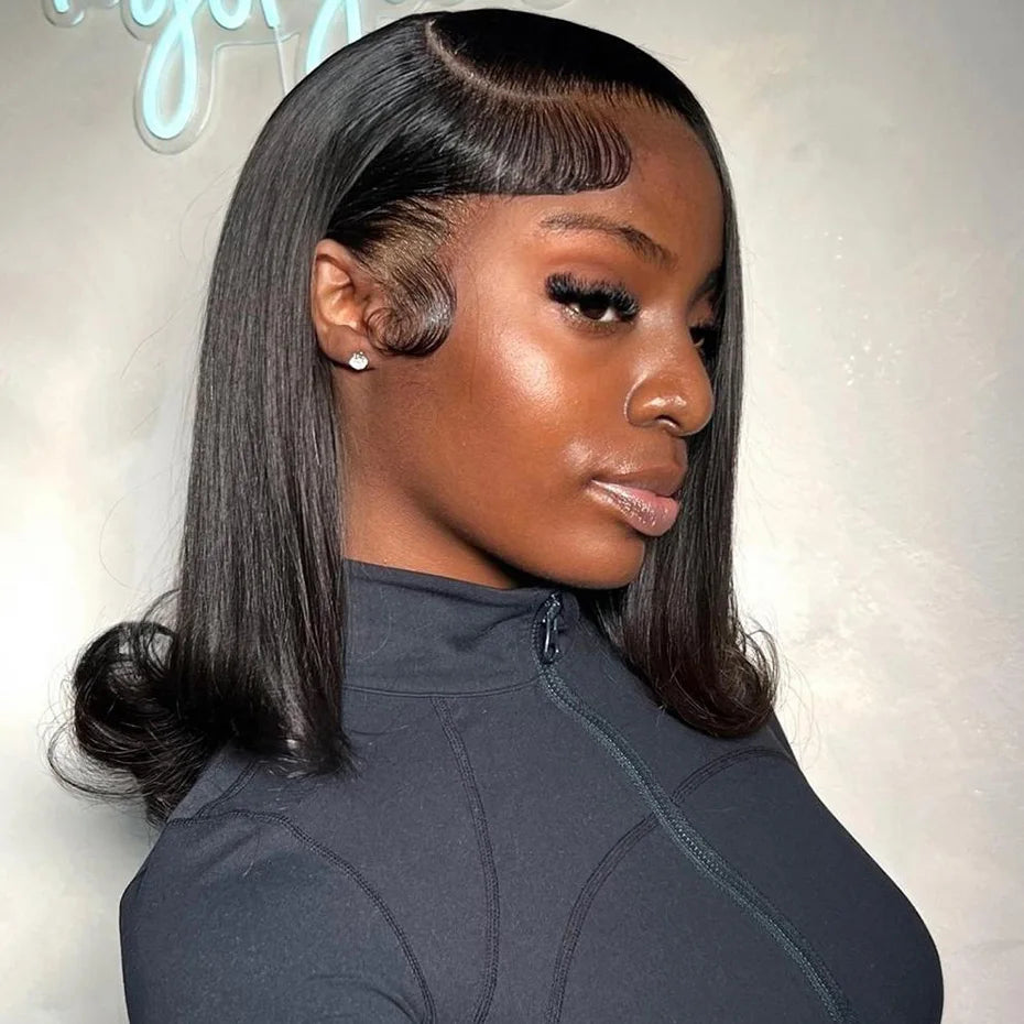 Raw Hair Vietnamese 250 Density 100 Human Hair Lace Frontal Wigs Straight Natural Black 13x6 Bob Wig Lace Front Human Hair Wigs