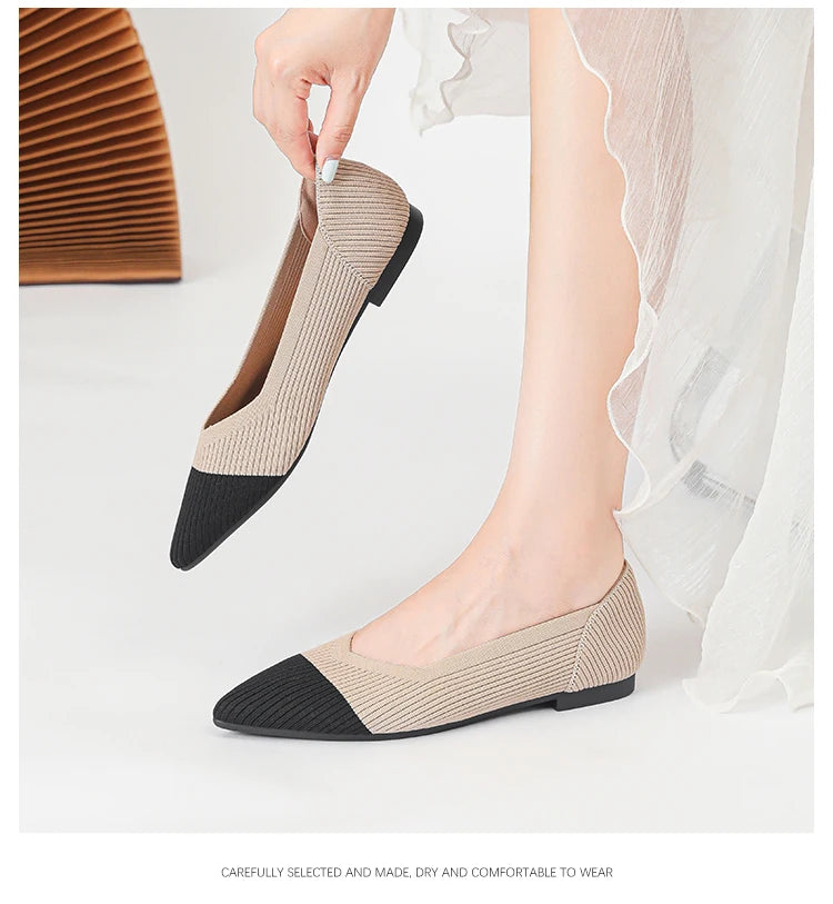 Women's flat shoes with pointed soft knitted sole breathable and comfortable shoes Spring and Autumn 2024 new model