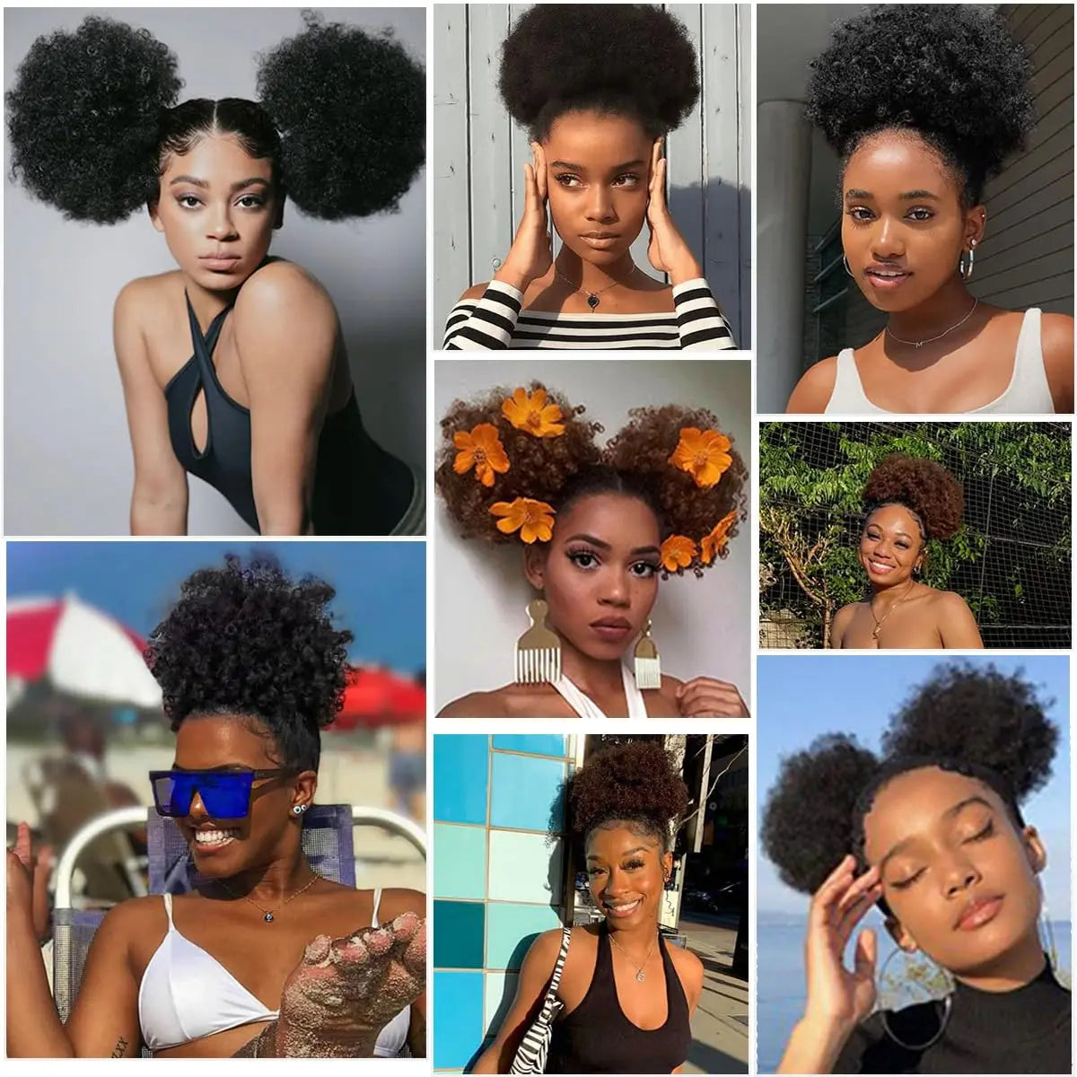 Afro Puff Drawstring Ponytail for Black Women Short Kinky Curly Afro Ponytail Synthetic Hair Puffs Afro Bun Ponytail