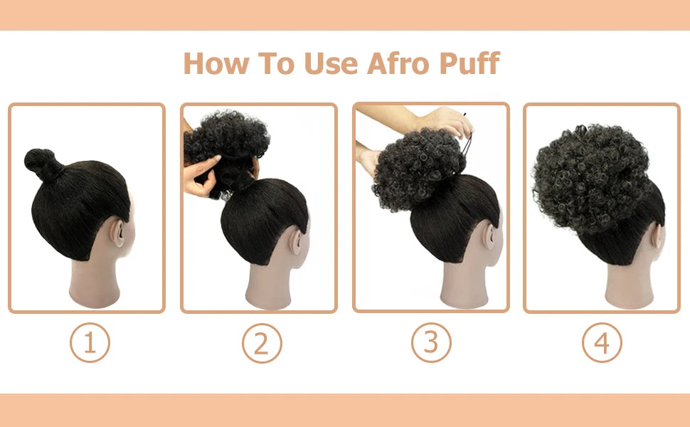 Afro Puff Drawstring Ponytail for Black Women Short Kinky Curly Afro Ponytail Synthetic Hair Puffs Afro Bun Ponytail