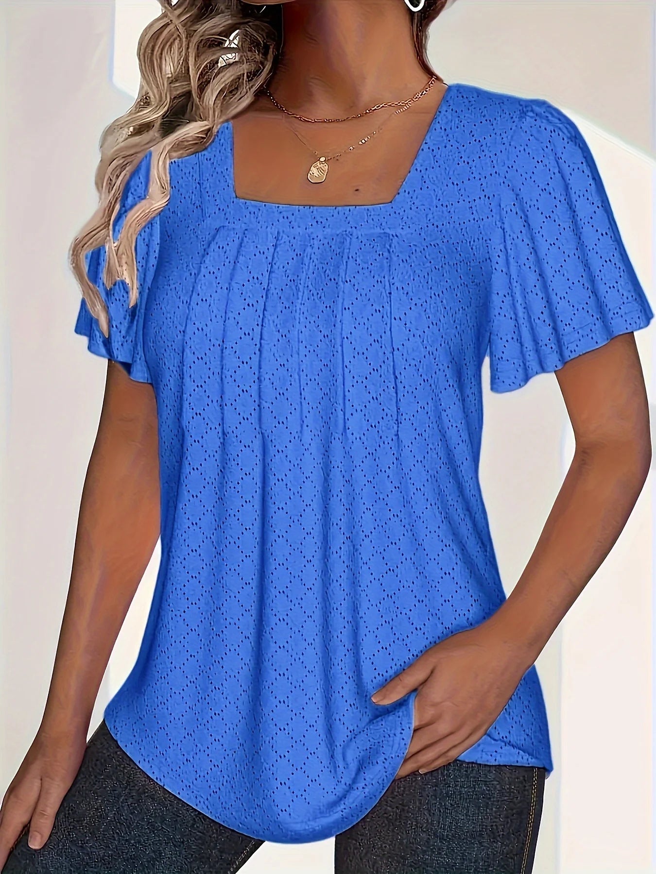 Plus size spring and summer fashionable and elegant hollow tops for women office wear loose ruffle sleeves versatile tops for