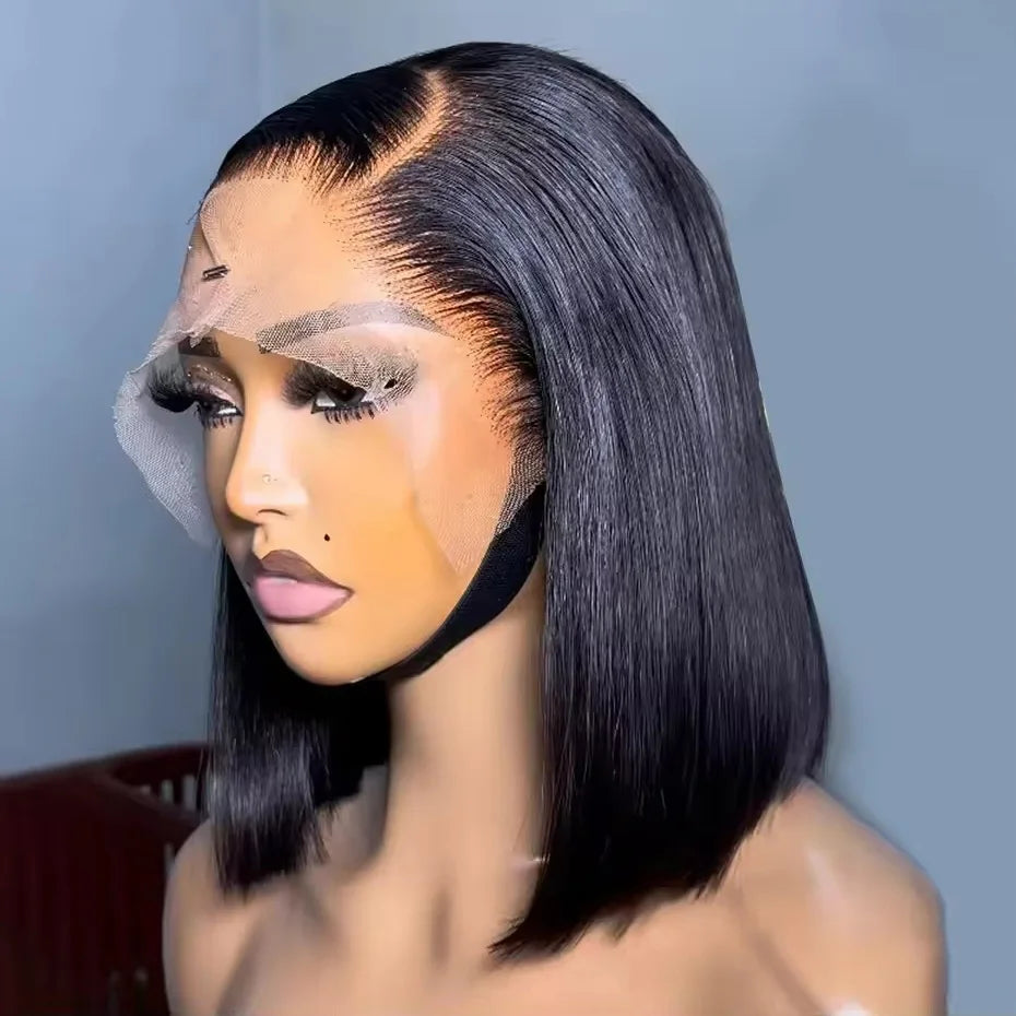 Raw Hair Vietnamese 250 Density 100 Human Hair Lace Frontal Wigs Straight Natural Black 13x6 Bob Wig Lace Front Human Hair Wigs