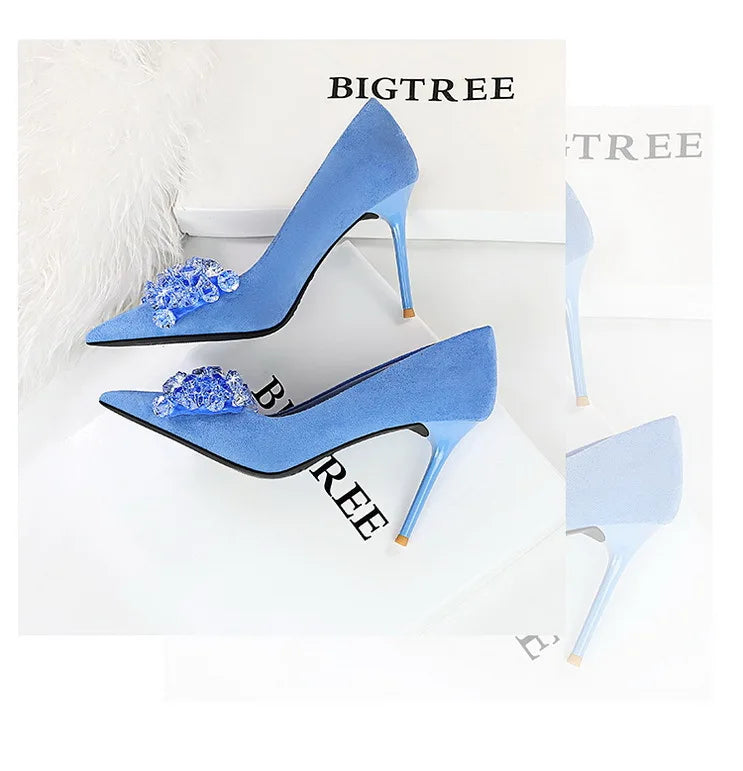 BIGTREE Shoes 2025 Rhinestone Women Pumps Bowknot High Heels Luxury Gemstone Banquet Shoes Stilettos Heels 9 Cm Ladies Shoes