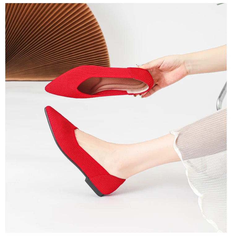 Women's flat shoes with pointed soft knitted sole breathable and comfortable shoes Spring and Autumn 2024 new model