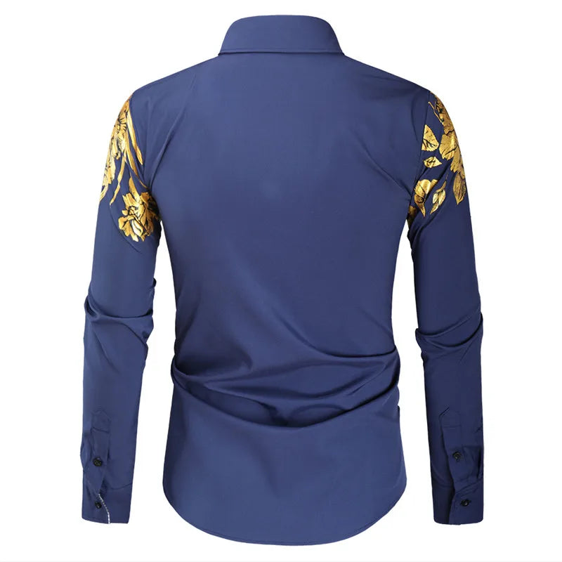 2024 Men's Brand Shirt, Luxury Gold High Quality Long Sleeve Shirts, Business White Black Men Dress Prom Social Print Shirts