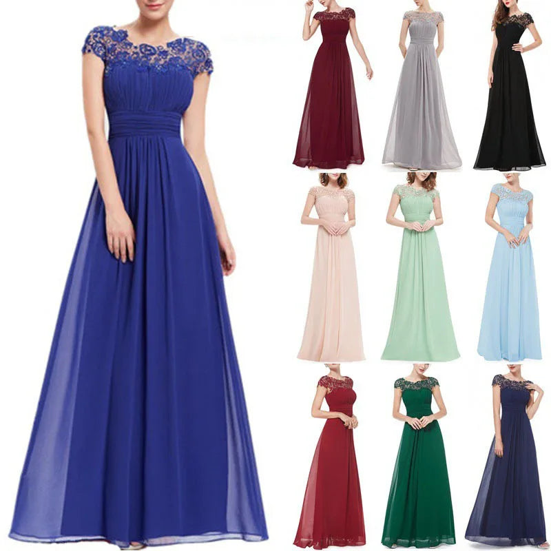 Wedding Dress Women Round Neck Short Sleeve High Waist Evening Long Dresses Lace Floral Gown Party Elegant Vestidos 2025
