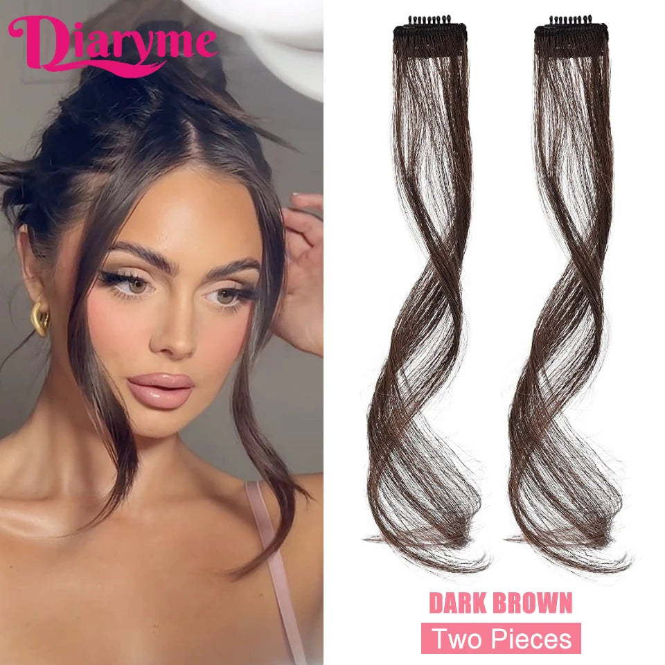 2 PCS Long Side Air Bangs Wavy Curly Clip in Fringe Bangs Wig Front Side Bangs For Women Synthetic Hairpiece Hair Extensions Fak