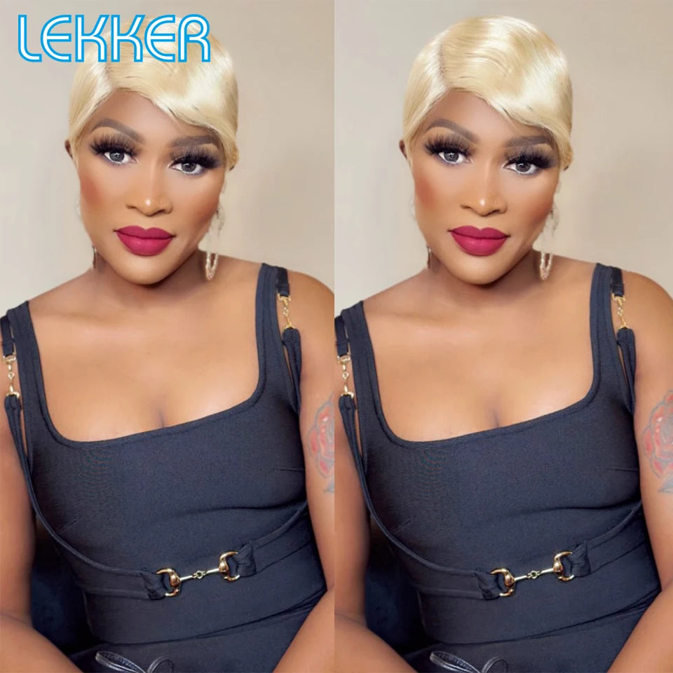 Lekker Wear to go Short Pixie Cut 13X6x1 Part Lace Front Human Hair Wigs For Women Glueless Brazilian Remy Hair Colored Bob Wigs