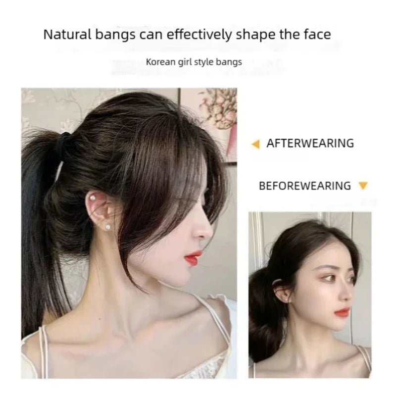 Natural Human Hair Bangs for Women 100% Real Human Hair Fringe Clips in Extensions Korean Side Bangs False Bangs