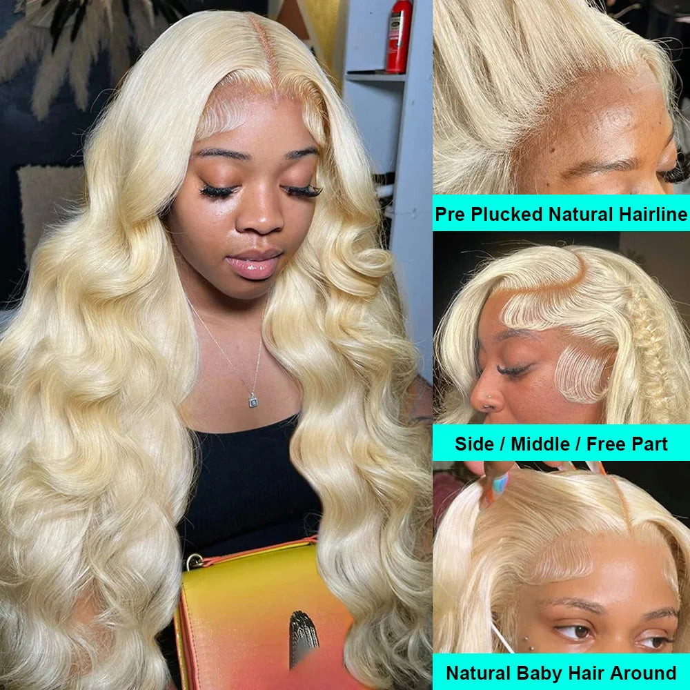 42 Inches 613 Honey Blonde 13x6 HD Transparen Body Wave Lace Frontal Human Hair Wig Colored Human Hair Lace Front Wig For Women