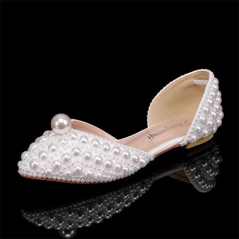 2024 Autumn New Fish Mouth High Heels Slim Heels Shallow Mouth Water Diamond Pearl Women's Single Shoes Wedding Wedding Shoes