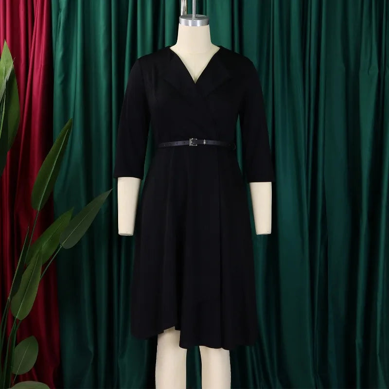 2025 Elegant Church Dresses for Women 3/4 Sleeve A Line With Waist Belt Classy Modest African Female Gowns Office Ladies Event