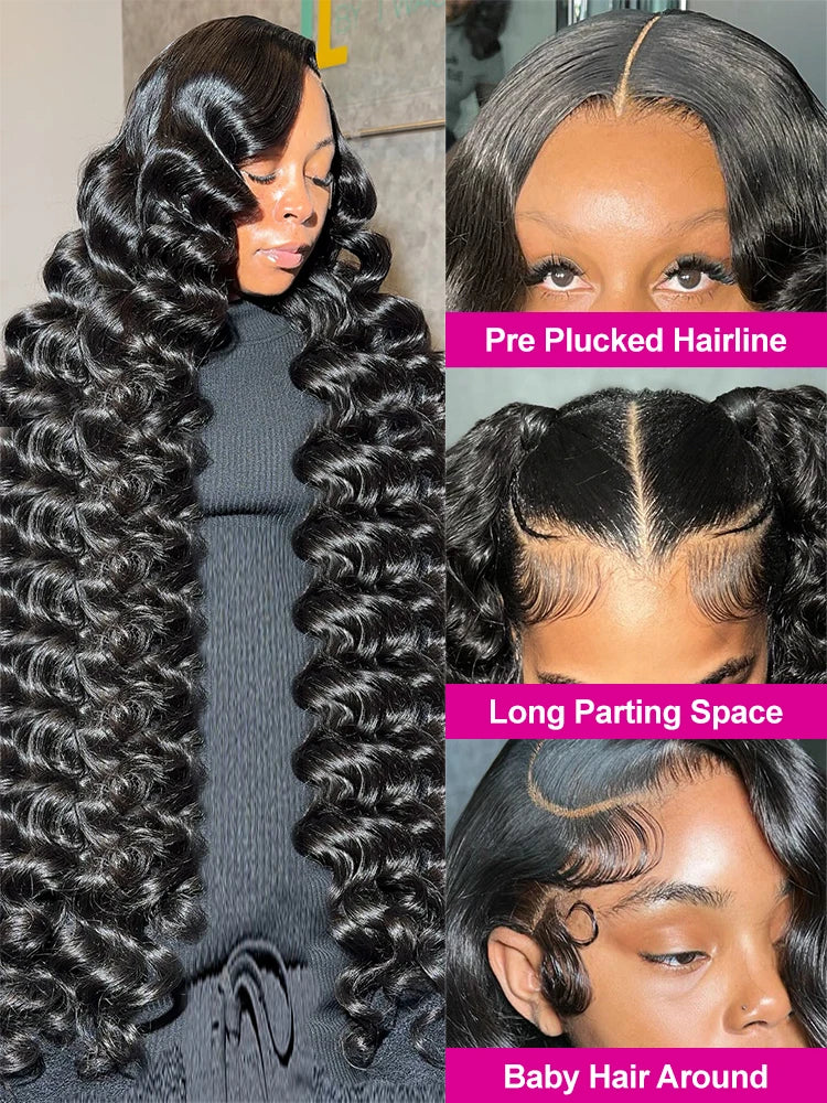 250 Density 40 Inch 13x6 HD Lace Frontal Wig Loose Wave Wig Human Hair Brazilian Loose Deep Wave Curly Wigs Human Hair For Women