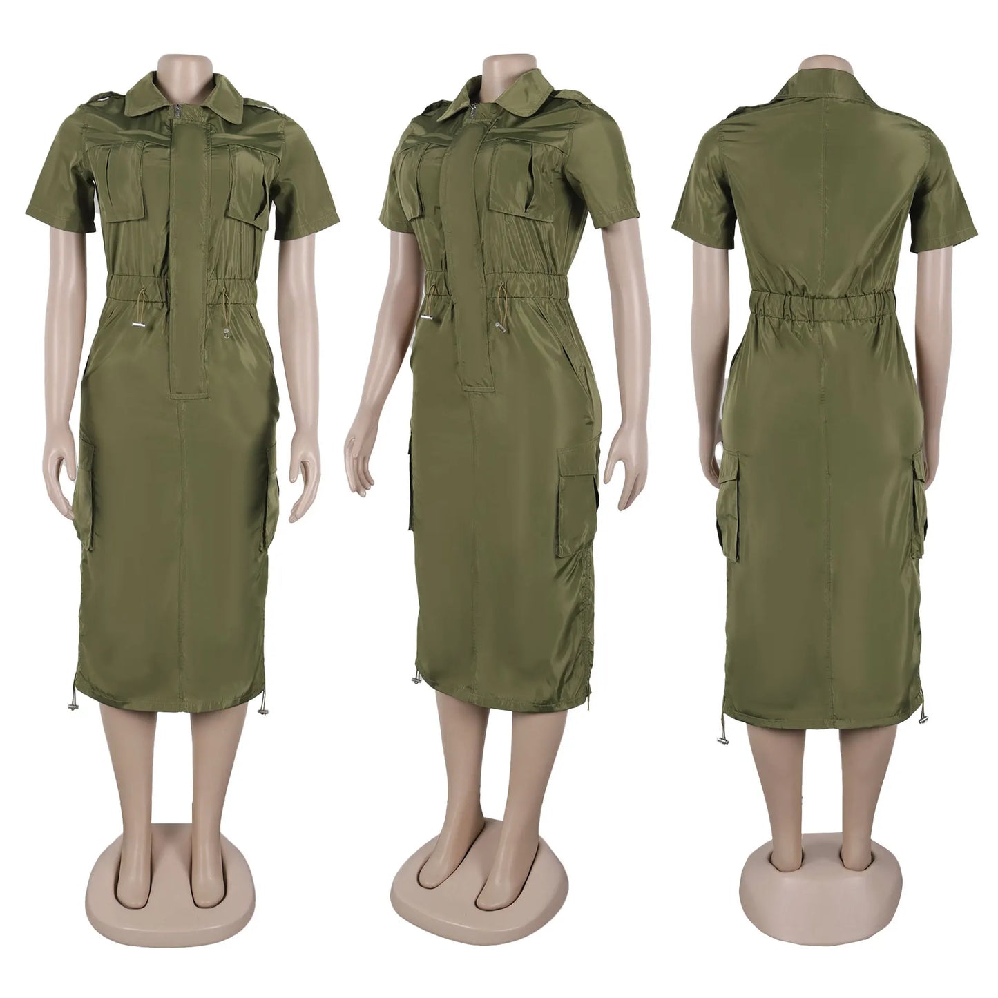 Streetwear Multi Pockets Cargo Dress Sexy Women Turn Down Collar Elegant Club Party Skater Dress Vestidos