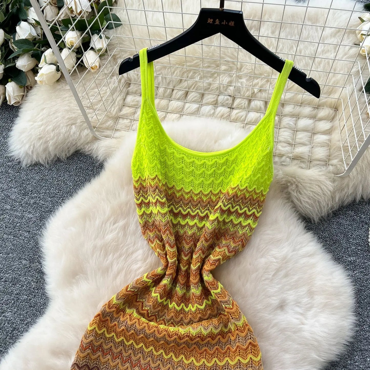 FAGADOER Summer Fashion Knitting Bodycon Maxi Dress Women Rainbow Color Spaghetti Strap Long Dress Female Streetwear Vestidos