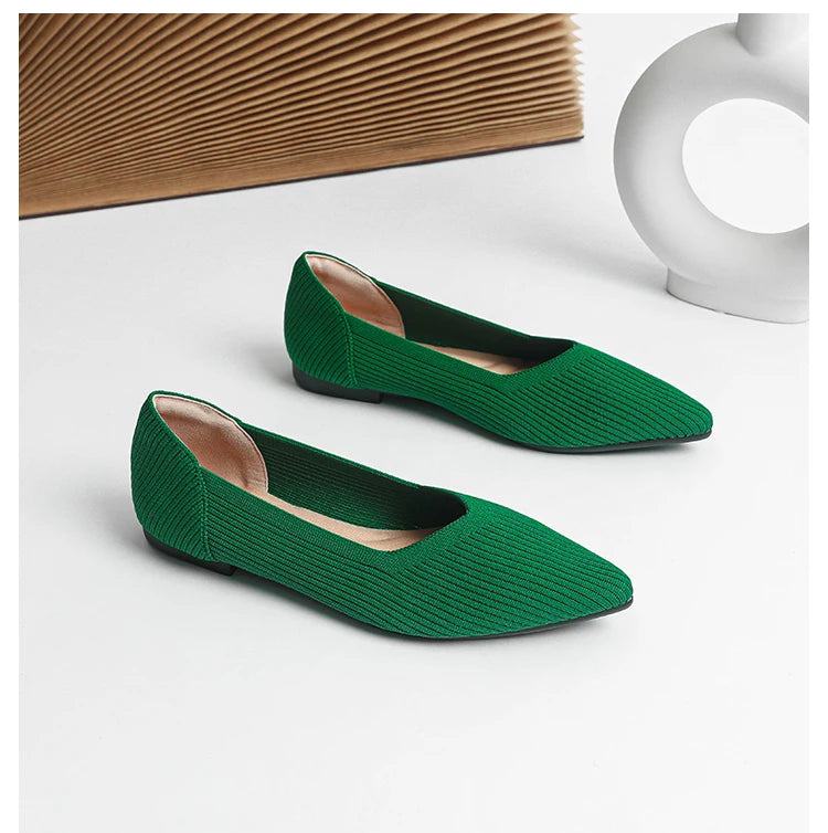 Women's flat shoes with pointed soft knitted sole breathable and comfortable shoes Spring and Autumn 2024 new model