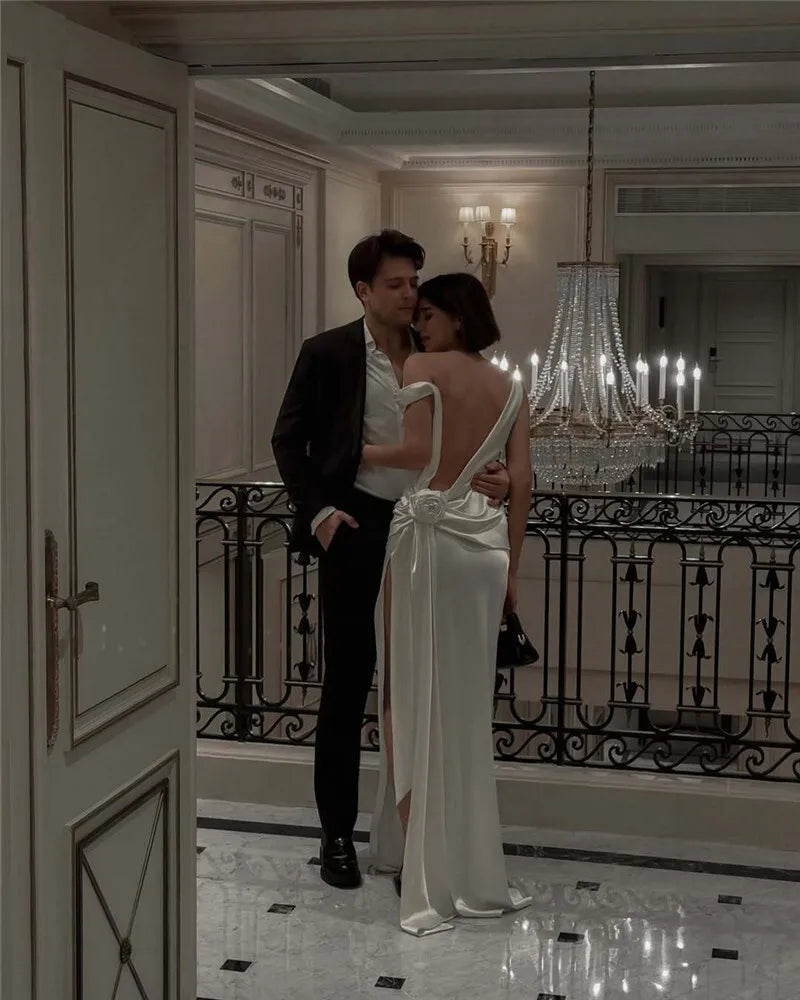 Mozision Satin Backless Sexy Maxi Dress For Women Elegant Rose Thigh High Split Beach Holiday Long Dress Gorgeous Club Gown