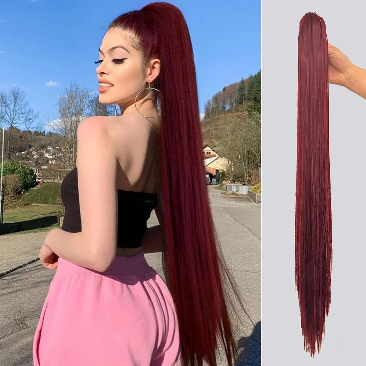 Synthetic  32”Claw Ponytail Extension Straight Hair Water Wave Clip In Hair Extensions Soft Natural Multi-Gift Preference