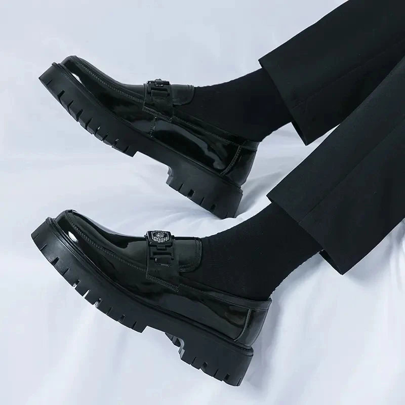Dress Shoes Men Black PU Thick Sole Wear-resistant Casual Business Loafers European Social Shoes Size 38-45 Men Shoes