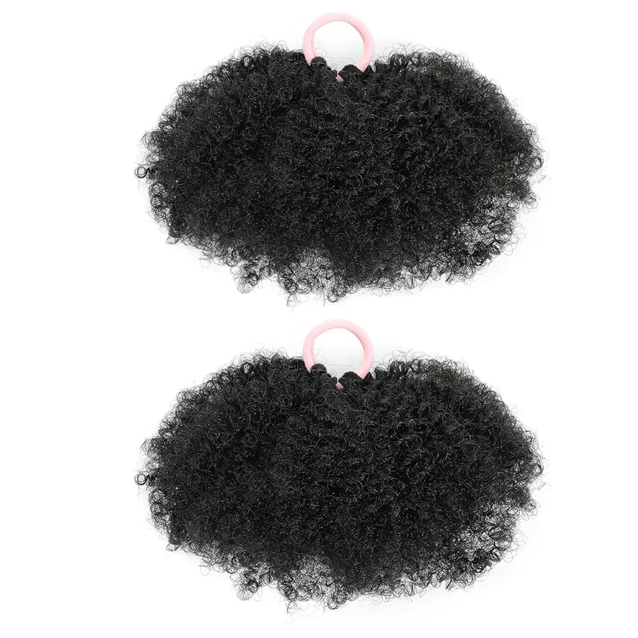 Kids Puff Ponytail Extensions 2Pcs Synthetic Small Afro Kinky Curly Hair Bun For Little Girls Comfortable Lightweight Hairpieces