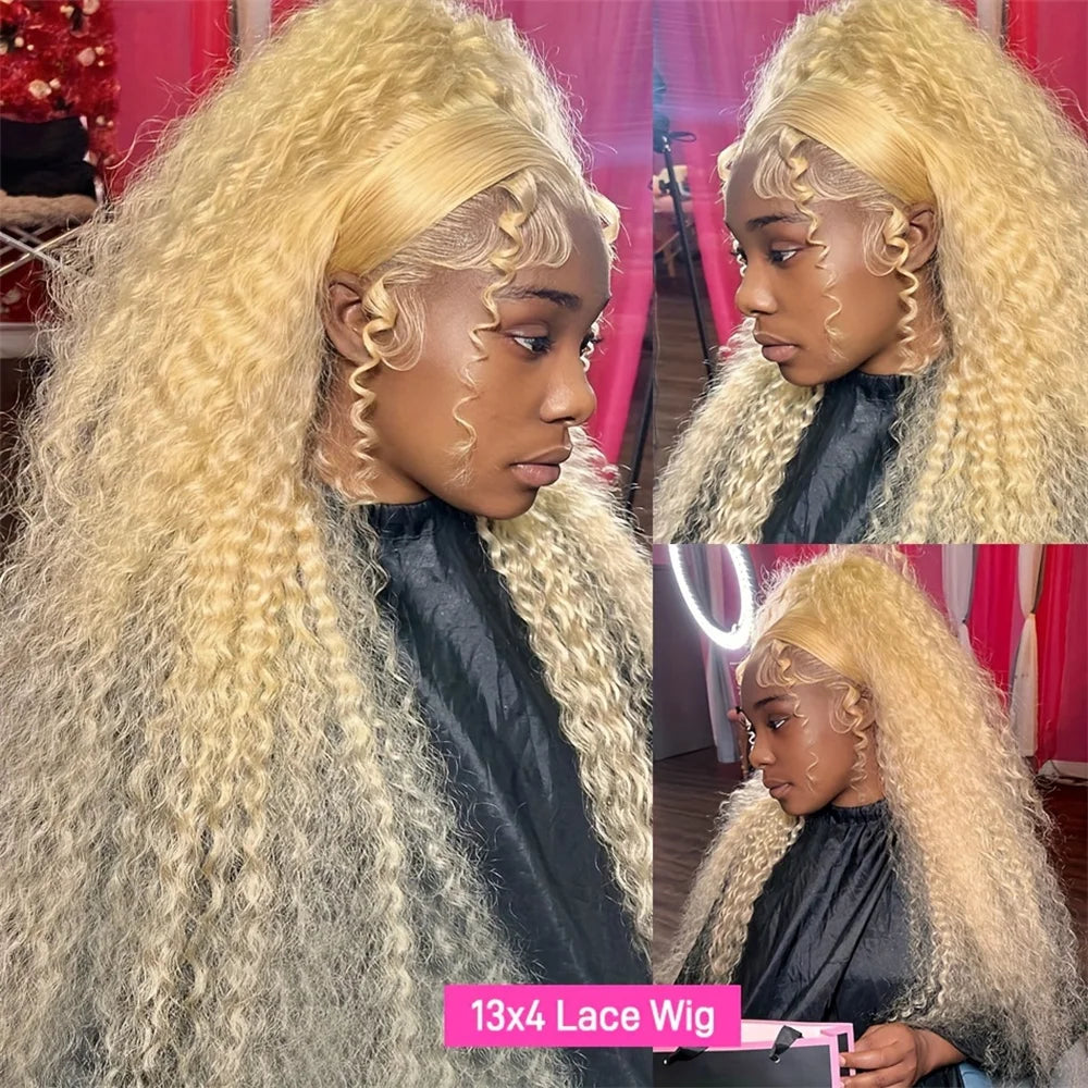 613 Honey Blonde 13x6 HD Lace Frontal Wig Human Hair Curly 30 inch Deep Wave Brazilian Colored 13x4 Lace Front Wigs For Women