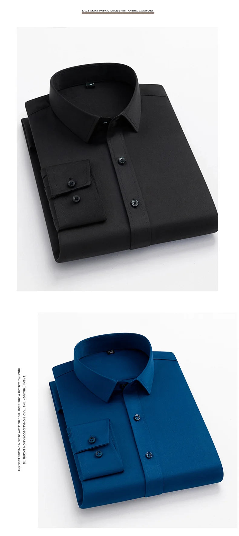 Men's long sleeved elastic shirt, non ironing business dress, professional work attire, stand up collar shirt  men shirts