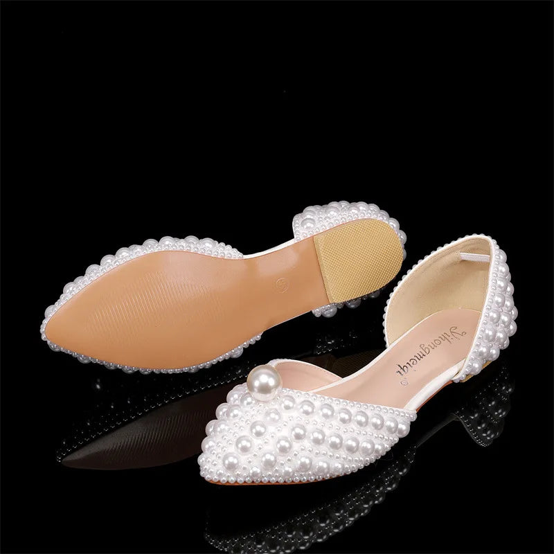 2024 Autumn New Fish Mouth High Heels Slim Heels Shallow Mouth Water Diamond Pearl Women's Single Shoes Wedding Wedding Shoes
