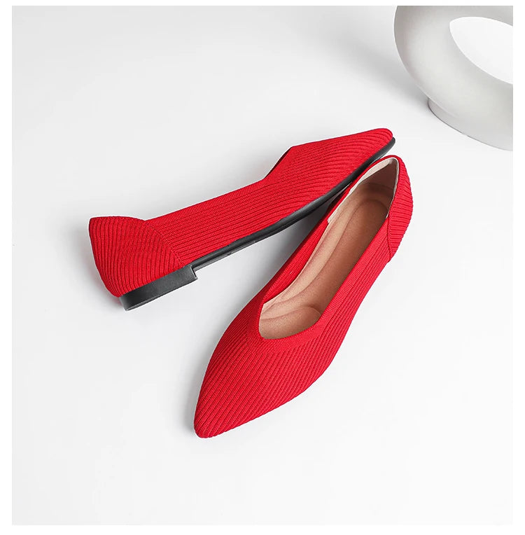 Women's flat shoes with pointed soft knitted sole breathable and comfortable shoes Spring and Autumn 2024 new model
