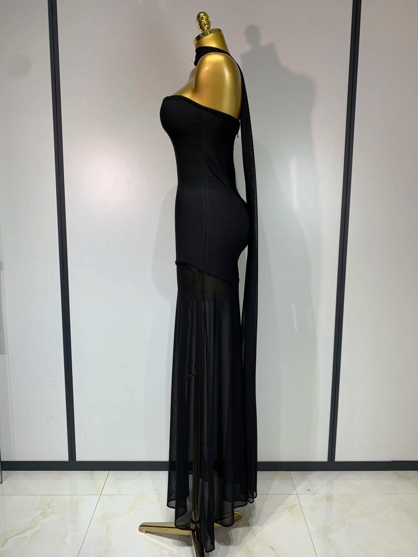 Sexy Strapless Long Bandage Dress Black Mesh Patchwork Elegant Women Blackless Evening Party Gowns Bodycon Birthday Dresses