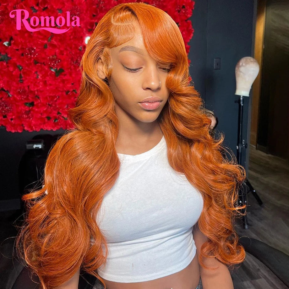 Orange Ginger Human Hair Wig 13x6 Hd Lace Frontal Wig 30 36 Inch Transparent Colored Brazilian 13x4 Body Wave Lace Front Wigs