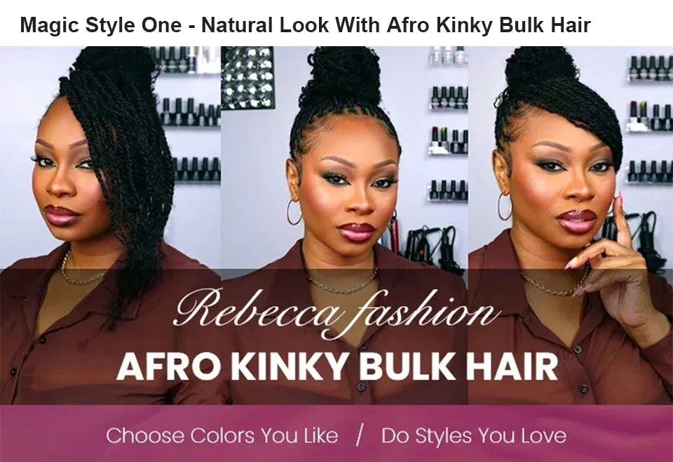 Afro Kinky Bulk Braiding Hair Extensions – Rebecca Fashion Lightweight, Natural Colors for African Braids & Casual Wear