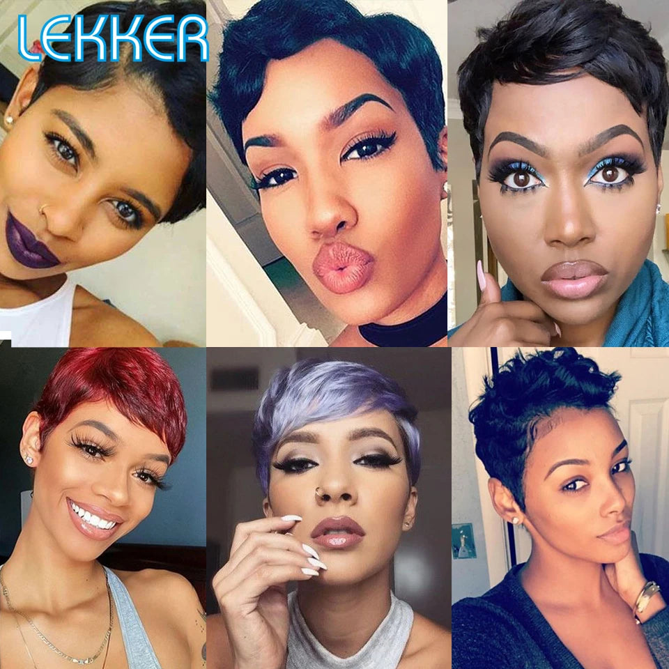 Lekker Wear to go Short Pixie Cut 13X6x1 Part Lace Front Human Hair Wigs For Women Glueless Brazilian Remy Hair Colored Bob Wigs