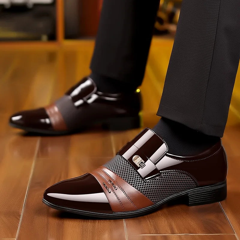 Classic Business Dress Men Shoes Formal Slip On Dress Shoes Mens Oxfords Footwear Elegent Leather Shoes For Men Loafers Wine Red