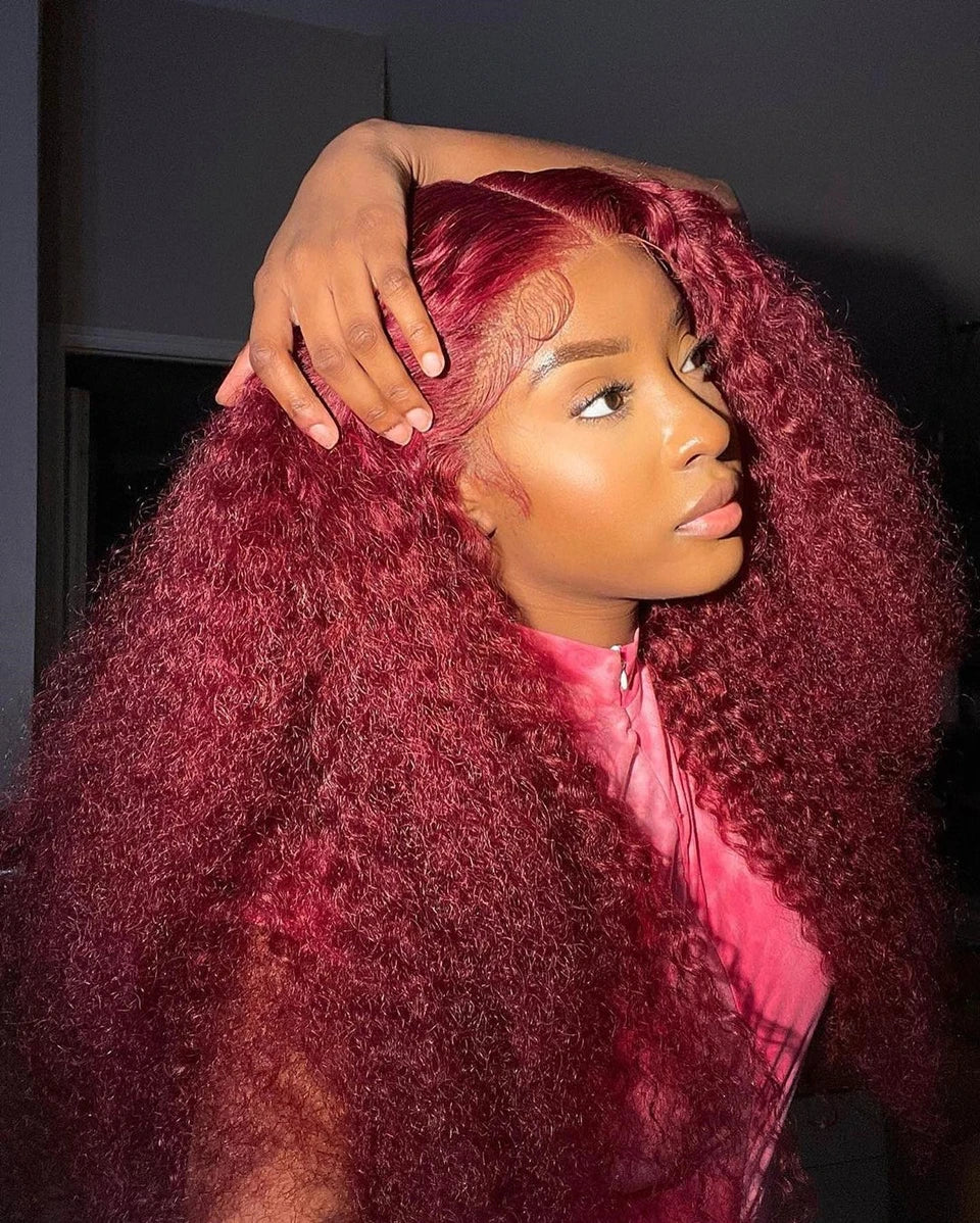 Burgundy Curly 13x6 Hd Lace Frontal Wig Human Hair 100% Brazilian 13x4 Water Deep Wave 99J Red Colored Wig For Women 30 40 Inch