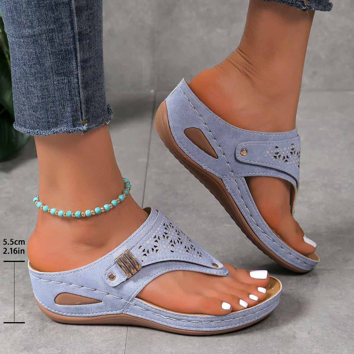 Women Wedge Platform Slippers 2025 Summer New Clip Toe Orthopedic Arch Support Sandals Pu Leather Non-Slip Soft Shoes Flip Flops