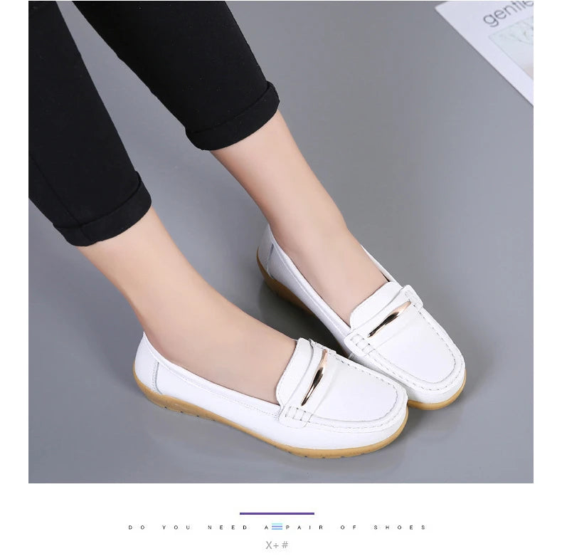 WOIZGIC Women's Mother Ladies Woman Female Genuine Leather Shoes Flats Loafers Platform Bling Slip On Moccasins Plus Size 43 44