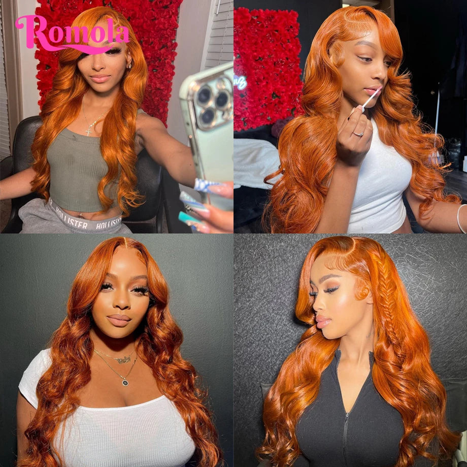 Orange Ginger Human Hair Wig 13x6 Hd Lace Frontal Wig 30 36 Inch Transparent Colored Brazilian 13x4 Body Wave Lace Front Wigs