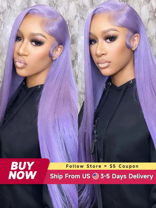 13x6 Purple Lace Front Human Hair Wig Brazilian 613 Blonde Lace Frontal Wig Pre Plucked Long Straight Lavender Colored Lace Wigs