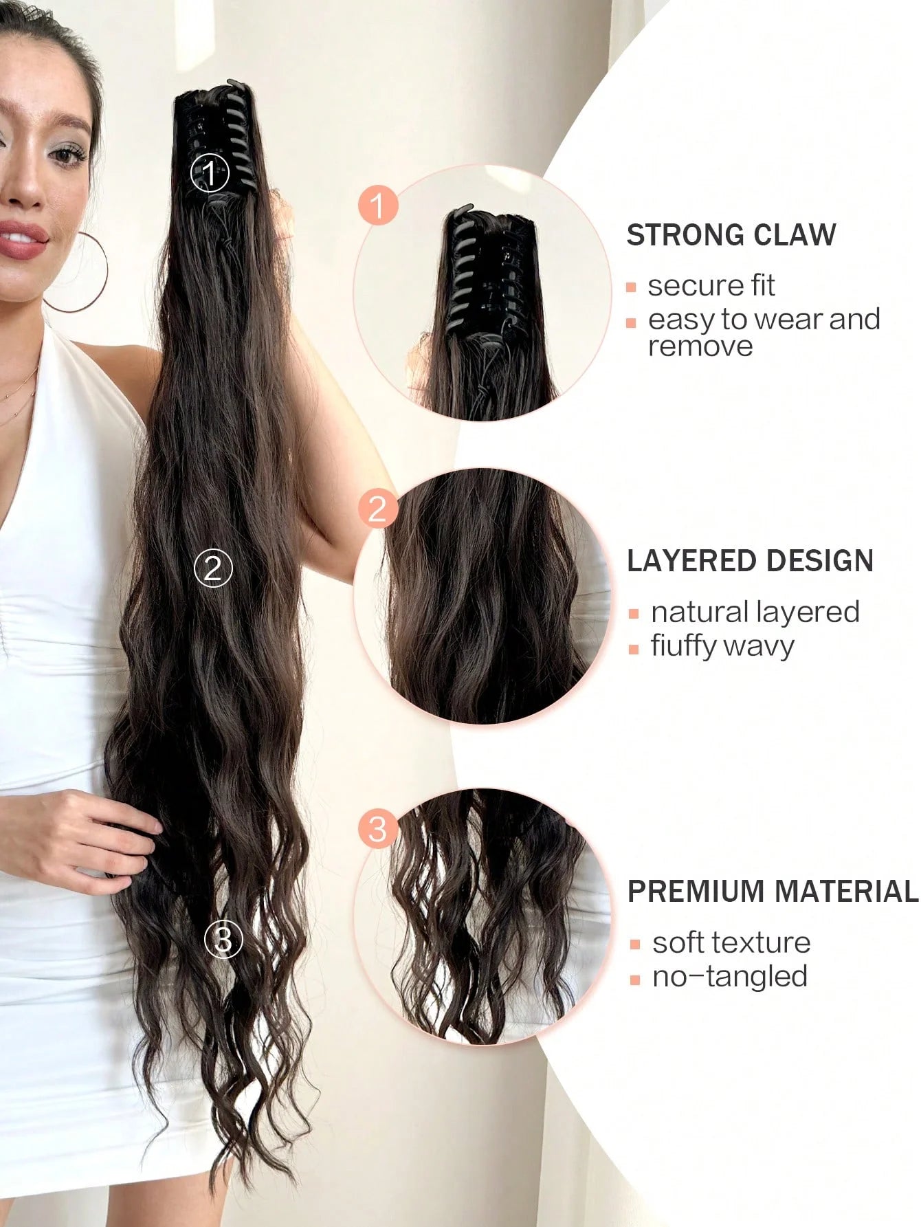 Synthetic  32”Claw Ponytail Extension Straight Hair Water Wave Clip In Hair Extensions Soft Natural Multi-Gift Preference