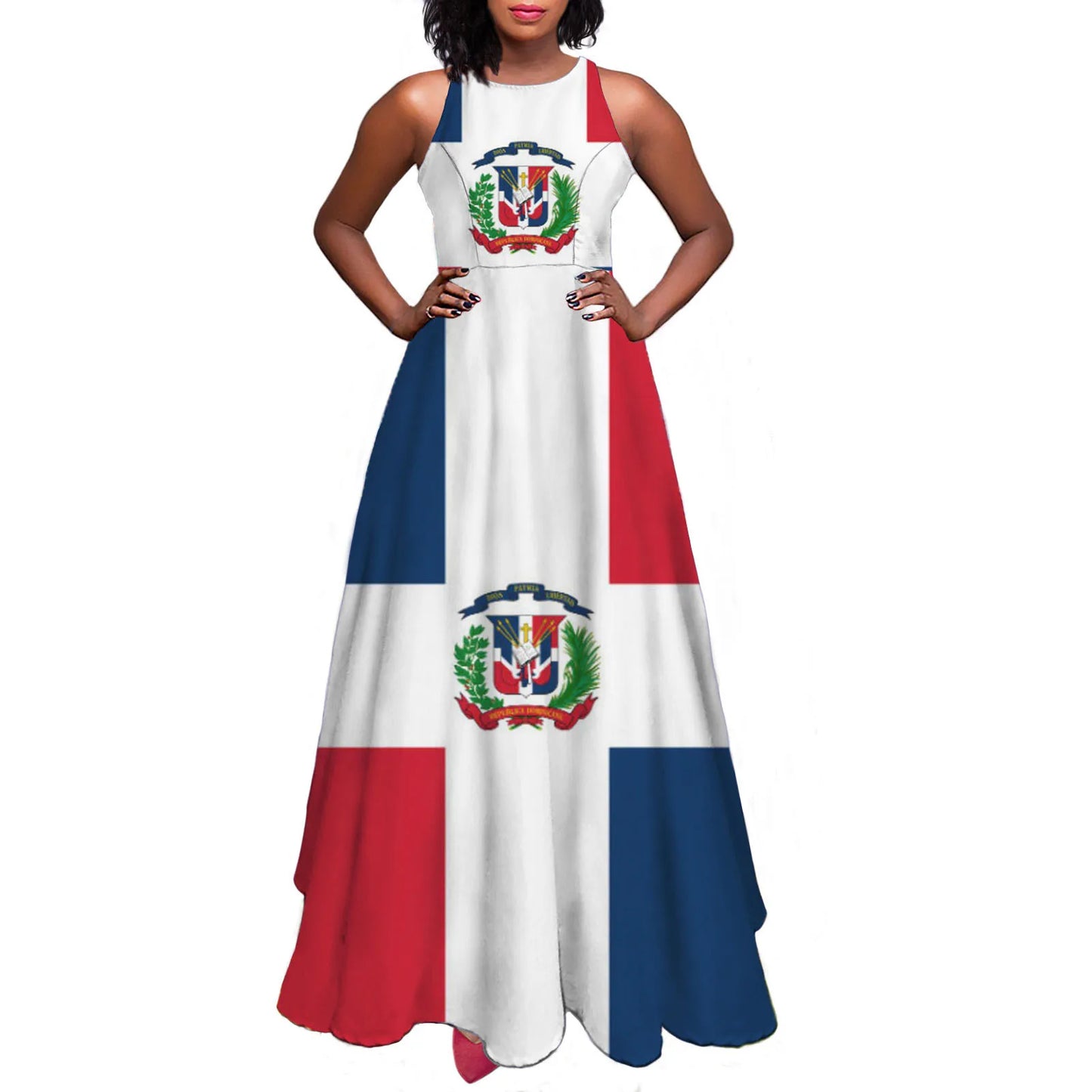 Haiti Flag Print Luxury Designer Women Summer Spring Maxi Dress Ladies Sexy Sundress Casual Sleeveless Long Woman Dresses Mujer